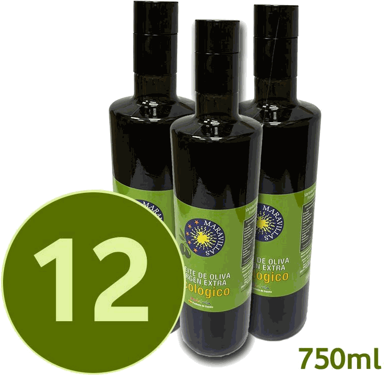 Pack 12 botellas de 750 ml de aceite de oliva virgen extra ecológico