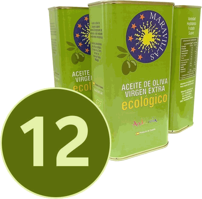 Pack 12 latas de 1 litro de aceite de oliva virgen extra ecológico